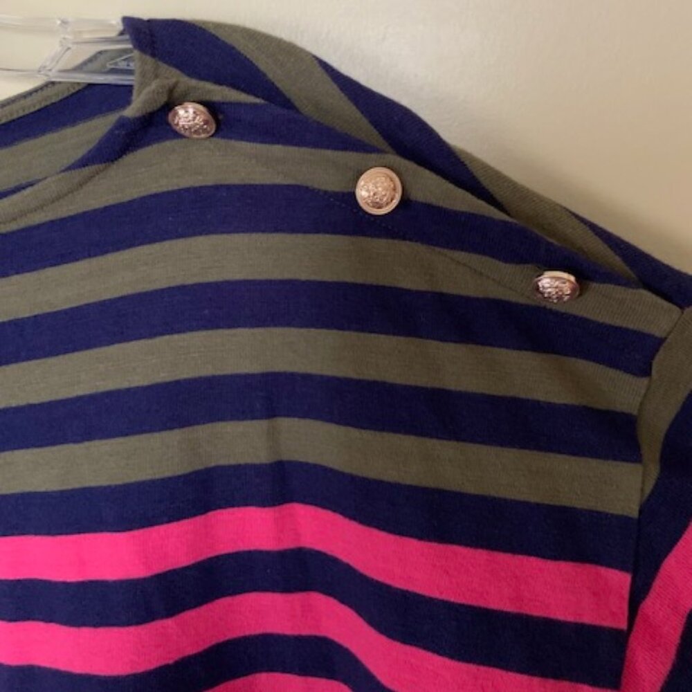 Loft Women's Knit Top Size L - Pink/Army Green/Navy Striped - Picture 4 of 7